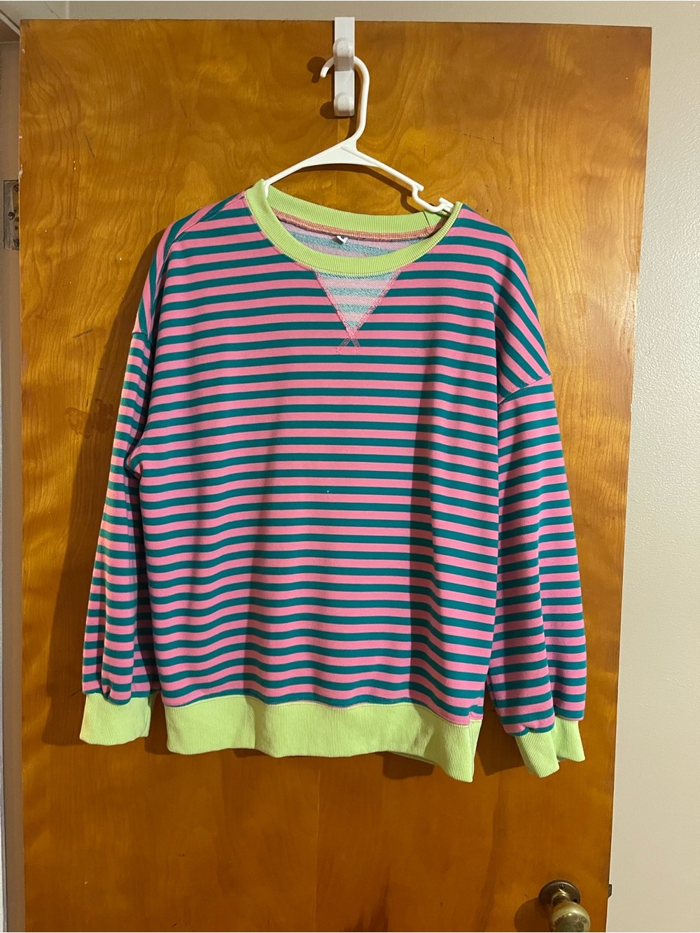 Striped Crewneck Sweater in Pink, Teal & Lime